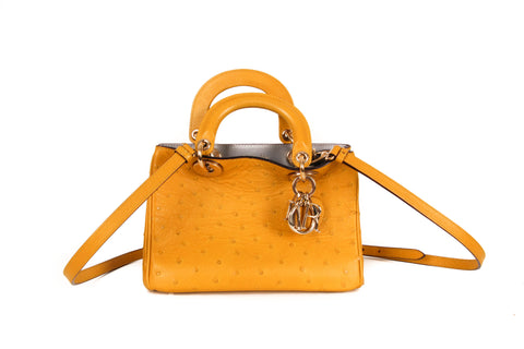 Dior Yellow Ostrich Cross Body Bag