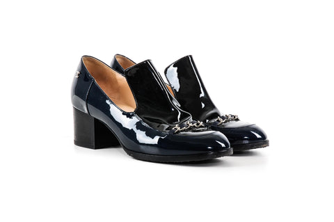 Chanel Navy and Black Patent Leather Heels