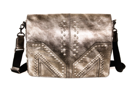 MCM Silver Leather Messenger Bag