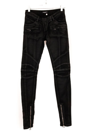 Balmain Coated Denim Biker Jeans