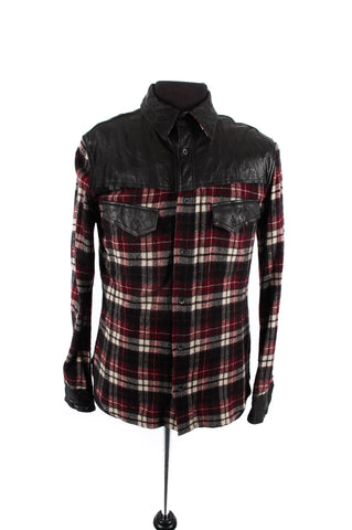 Backlash Burgundy Plaid and Leather Shirt
