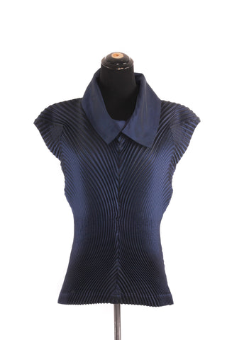 Issey Miyake Navy Pleated Top