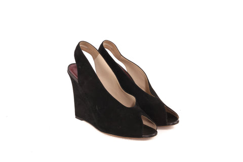 Celine Black Suede Wedges